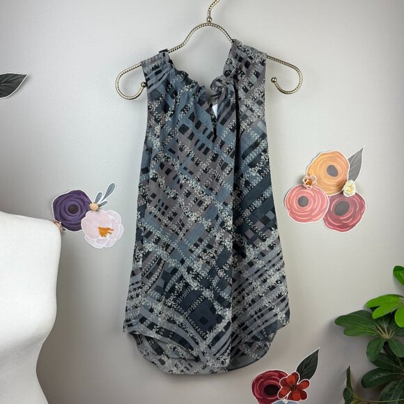CAbi Gray Plaid Sleeveless Graph Blouse - Size - XS - Picture 1 of 5
